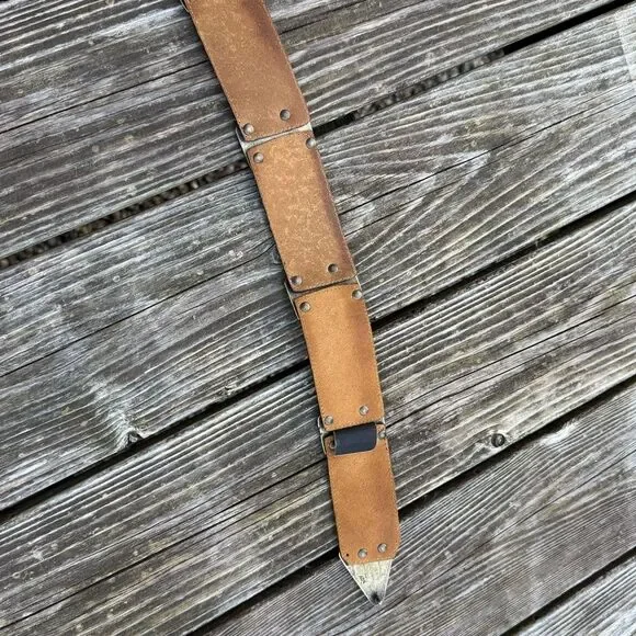 ADK Retro Vintage Black Leather Studded Belt with Antiqued Brass Hardware Edgy S - Picture 8 of 13